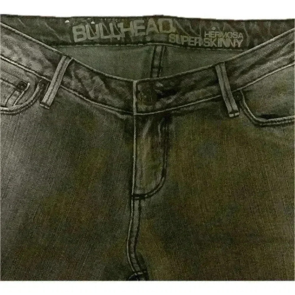 Bullhead Hermosa Jeans Black Greenwash Super Skinny Low Rise Distressed junior 9 - Picture 3 of 5
